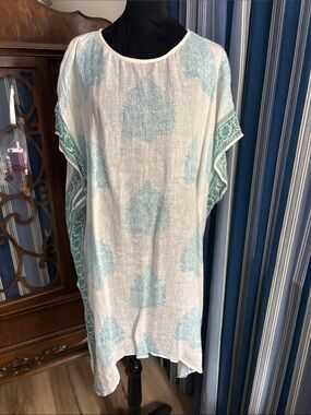 Light Blue and White Printed Swim Coverup Tunic